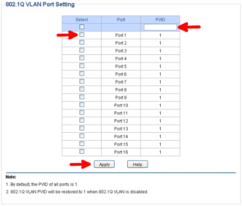 802.1Q PVID Settings