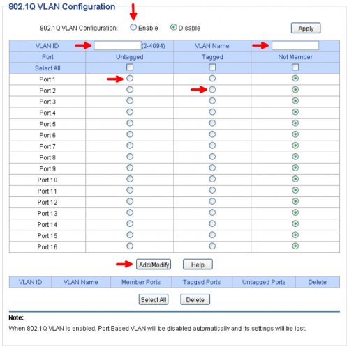 802.1Q VLAN Config