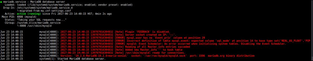 MariaDB Post-Install Status