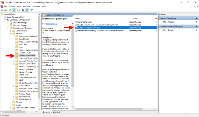 Select Lanman Workstation Settings